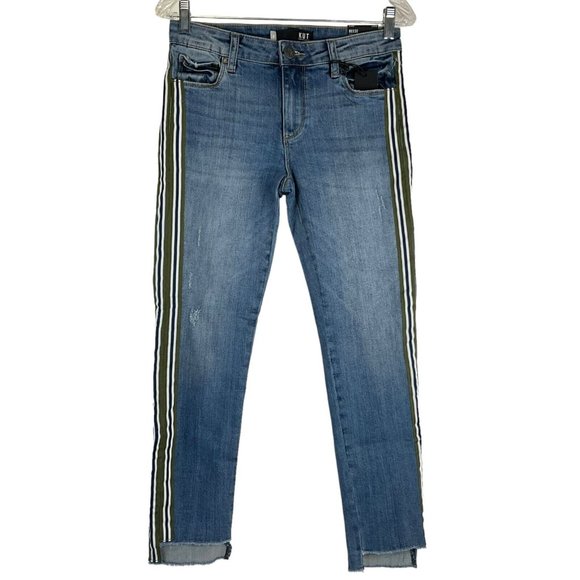 KUT from the Kloth Jeans Women's Sz 0 Reese Ankle Blue Straight Leg Frayed Hem - Picture 1 of 11